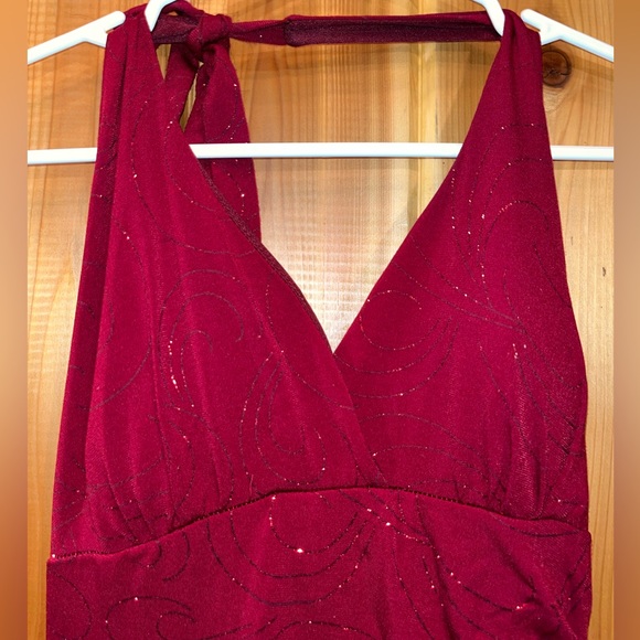 Tie-Up Halter Sparkly Red Dress - Picture 3 of 4